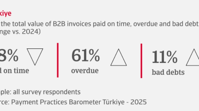 % of the total value of B2B invoices paid on time, overdue and bad debts in Türkiye